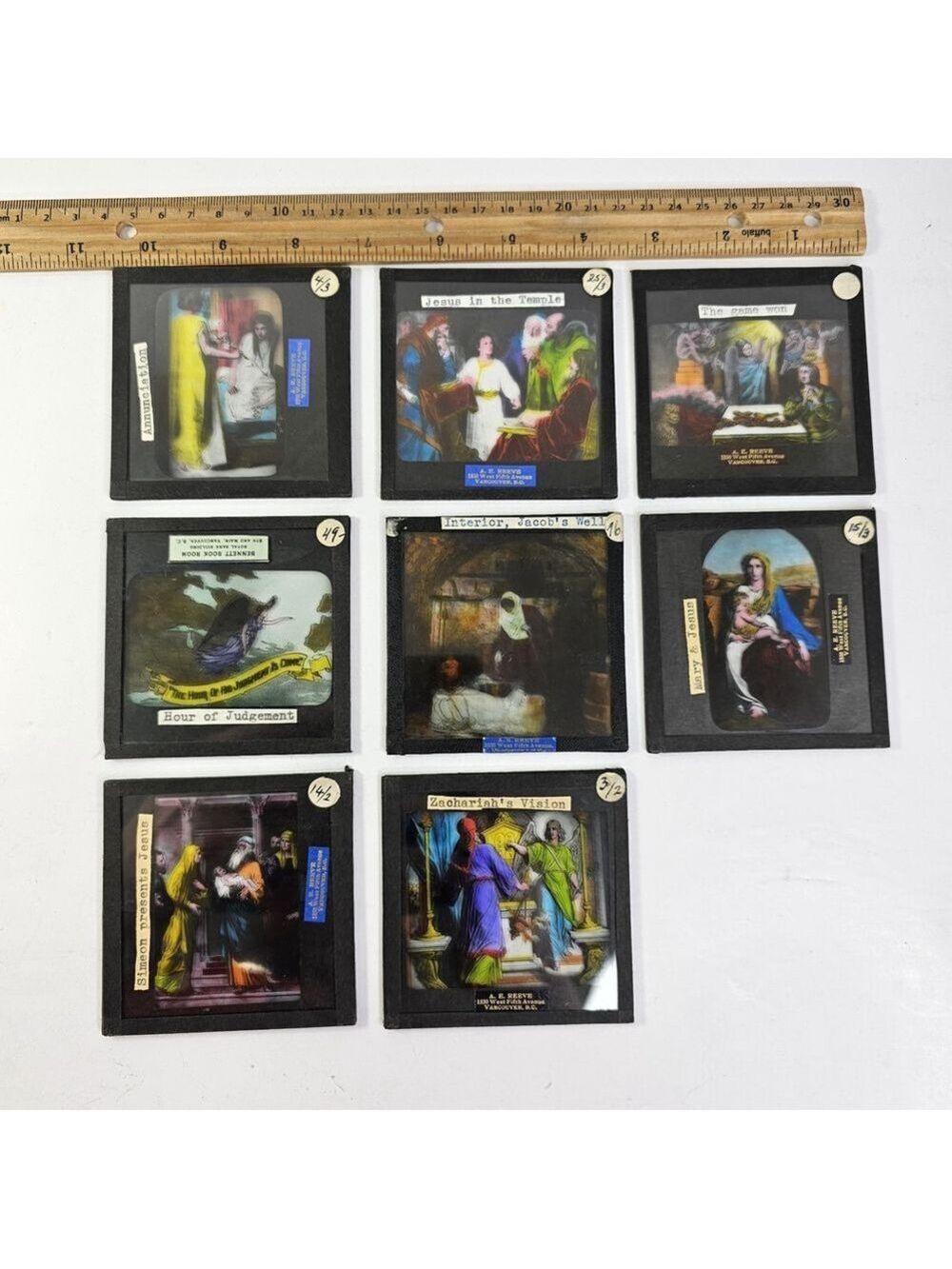 Antique Magic Lantern Slides Religious Biblical Set Reeve Vancouver Glass 8pcs